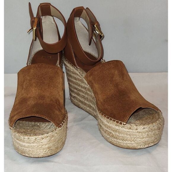 Marc Fisher MLAdalyn TanLeather & Suede Espadrille Wedge Platform Shoe Size 9.5 - Picture 4 of 7